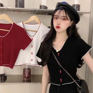 Áo thun lửng nữ tay ngắn cổ chữ V thời trang Hàn Quốc