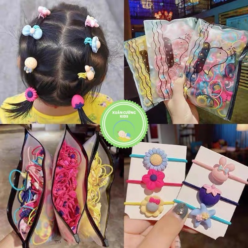 Túi 20 dây buộc tóc hoa quả động vật dễ thương nhiều màu sắc cho bé gái Xuân Cường Kids