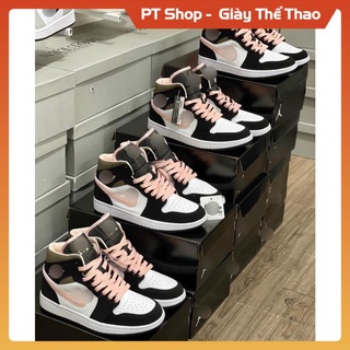Giày Sneaker Jd1 đen trắng rêu nhạt dây hồng cao cổ, Giầy JD1 high trắng hồng HOT