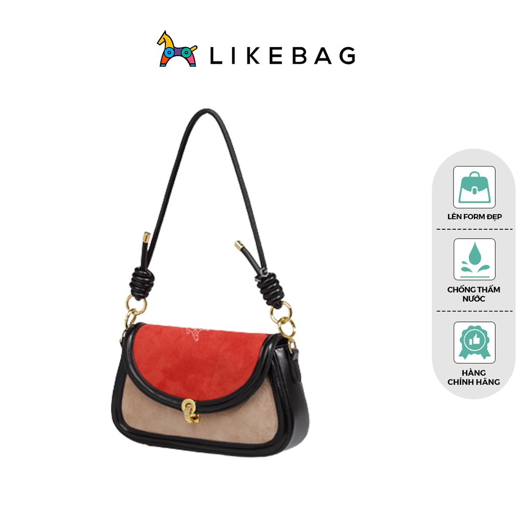 Túi đeo vai nữ da lộn LIKEBAG thiết kế quai xoắn phối màu trẻ trung 219XK6202-3 - LIBAGI