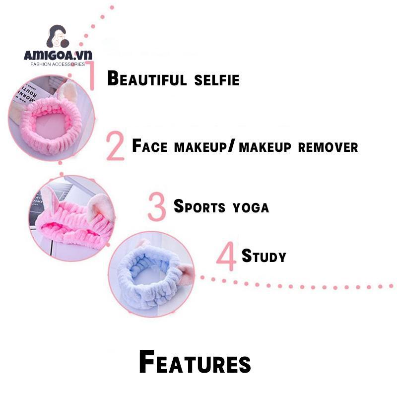 Băng Đô Rửa Mặt Trang Điểm Tai Mèo Ba Chiều Dễ Thương