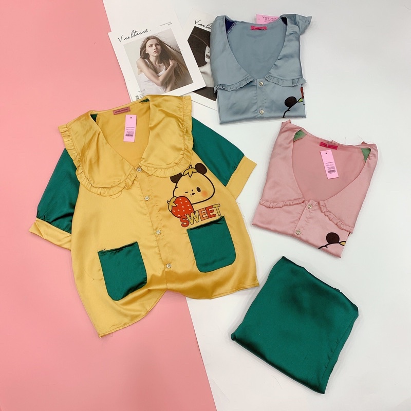 Đồ ngủ Pijama lụa SATIN - tay ngắn quần dài vải mềm mịn, sang trọng ạ🥰 | BigBuy360 - bigbuy360.vn