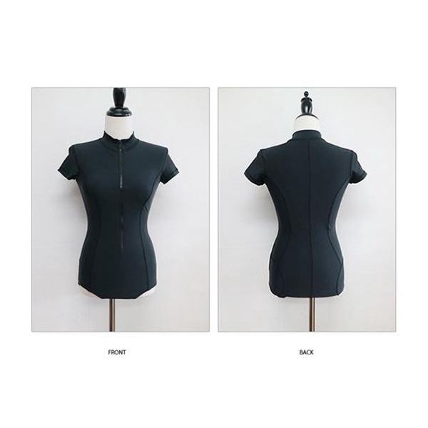 Bikini # Tay Áo Có Dây Kéo # Đen # Mỏng # Che Bụng # Sexy # Mềm Mại # Bãi Biển # Ngày Lễ # Bộ Đồ Bơi Thời Trang Mùa Xuân Cho Nữ