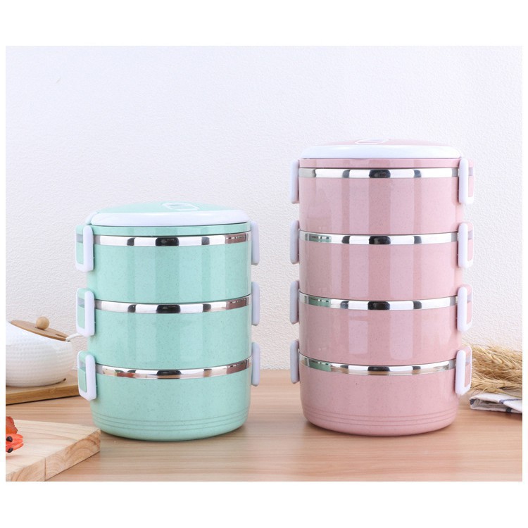 Hộp cơm giữ nhiệt 3 tầng ruột inox CỠ TO 15x15x20CM (BQ227)