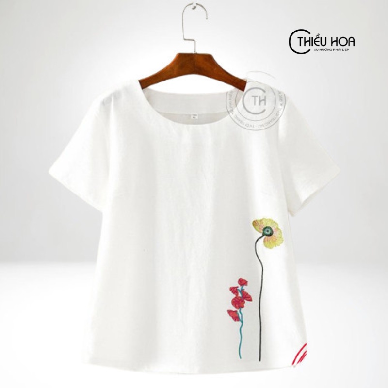 Áo nữ trung niên thêu hoa cotton cao cấp Thiều Hoa B0530