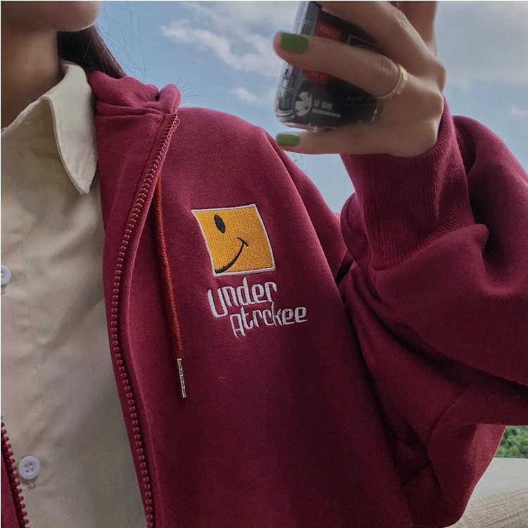 Áo khoác nỉ dài tay UNDER nam nữ [FREESHIP] ♥ Jacket in hình mặt cười thu đông form rộng unisex ♥ | BigBuy360 - bigbuy360.vn