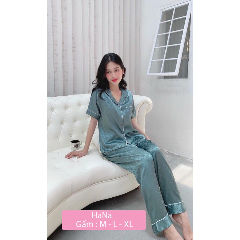 Đồ bộ pijama nữ lụa gấm hoa văn cao cấp quần dài tay ngắn bigsize 45kg-80kg