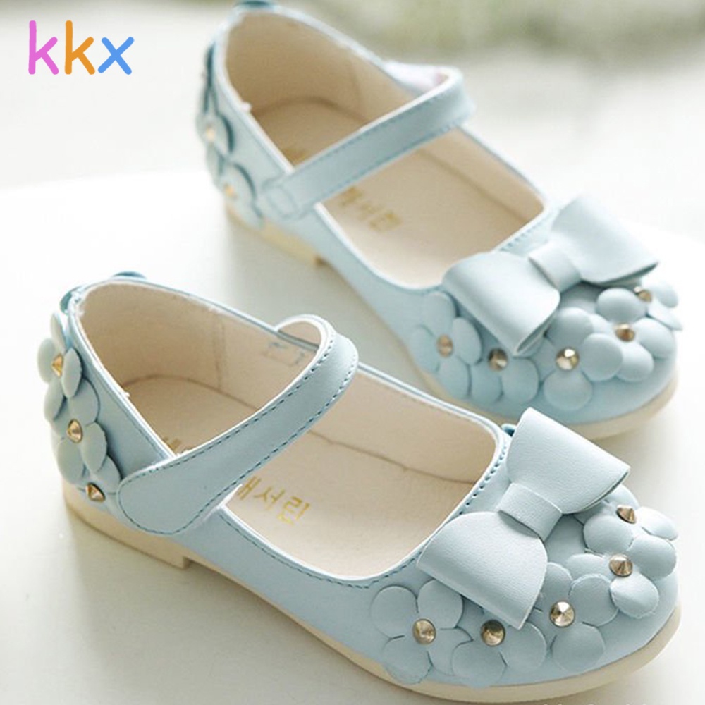 Kkx Giày Búp Bê Công Chúa Bằng Da Đính Nơ Cho Bé Gái