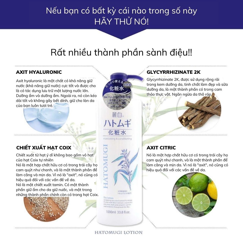 Nước Hoa Hồng Ý Dĩ Reihaku Hatomugi Lotion 500ml