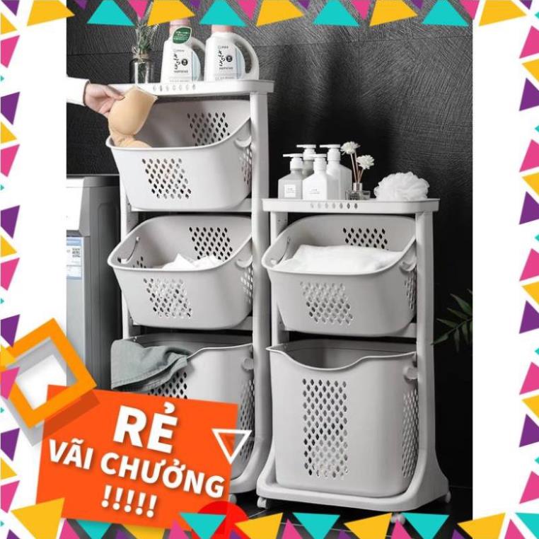 Kệ đựng đồ 3 tầng đa năng 5567, Rổ đựng quần áo 3 tầng có bánh xe nhựa Việt Nhật