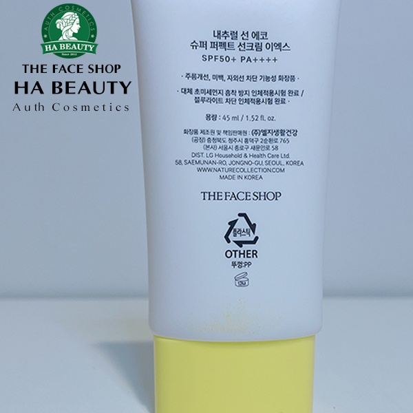 Kem chống nắng dưỡng ẩm da chống bụi mịn ánh sáng xanh The Face Shop Natural Sun Eco Super Perfect EX SPF50+PA+++ 45ml