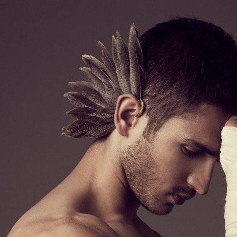 Khuyên Kẹp Vành Tai Không Xỏ Hình Lông Vũ Tự Nhiên