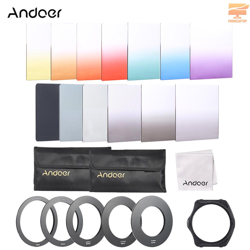 Lapt Andoer 13pcs Square Gradient Full Color Filter Bundle Kit for Cokin P Series with Filter Holder + Adapter Ring(52mm / 58mm / 62mm / 67mm / 72mm ) + Storage Bag + Cleaning Cloth