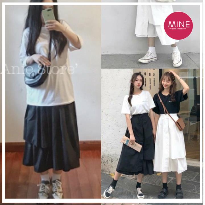 Chân Váy Xòe, Uzallang Lệch Vạt 2 Màu Mặc Kết Hợp Với Áo Phông, Croptop, Áo khoác, Hoodie- Z004 - MSP72353 MSP67981
