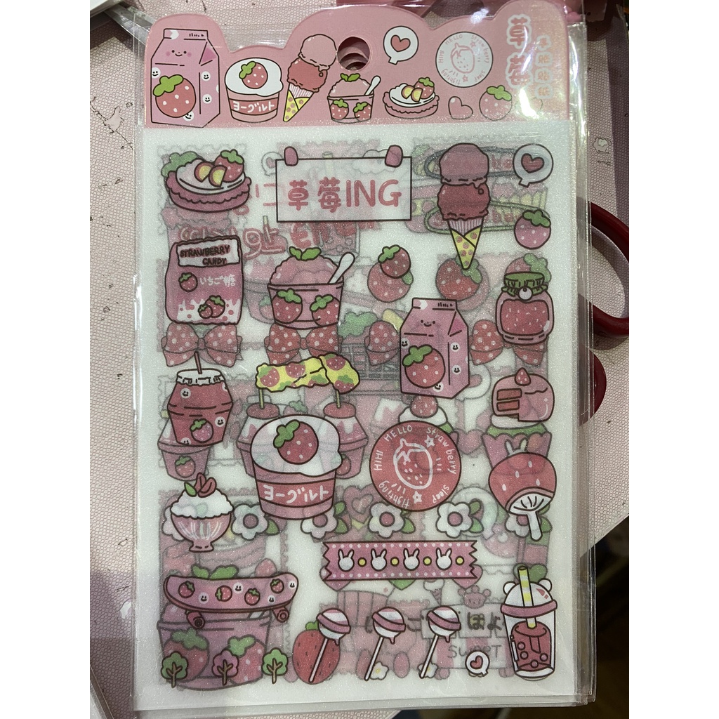 Set 4 miếng sticker nhũ óng ánh kim tuyến màu hồng dễ thương