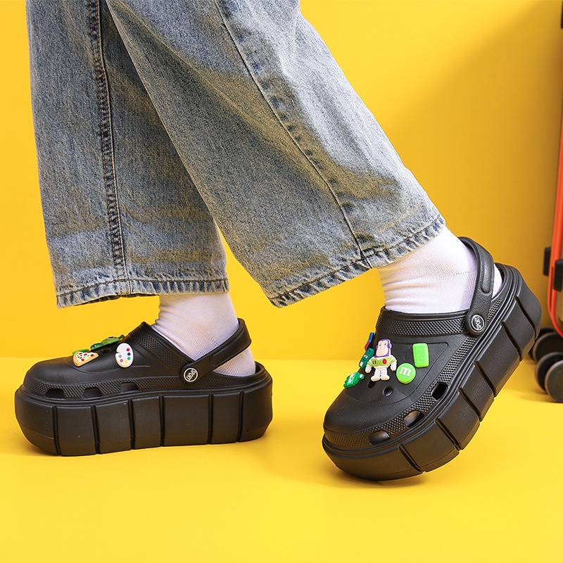 Dép cross nữ đế 5cm siêu nhẹ kèm Sticker dễ thương - dép nữ cross bánh mì hot trend 2022