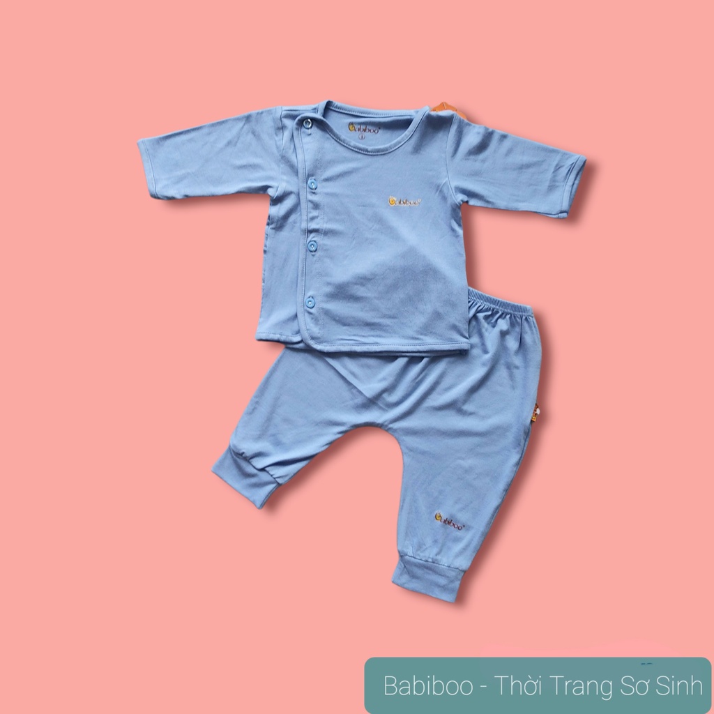 Bộ dài tay sơ sinh cài lệch Babiboo vải visco siêu mềm cho bé