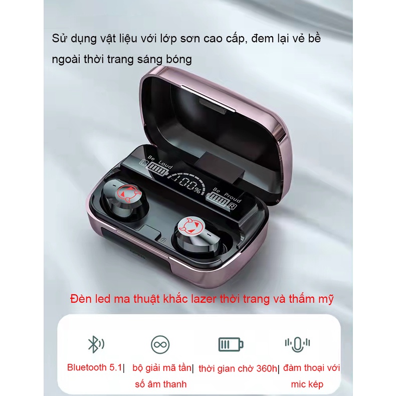 Tai nghe Bluetooth 5.1 đèn led khắc lazer không dây gaming Chống Ồn chơi game cho IPhone Samsung xiaomi android #23