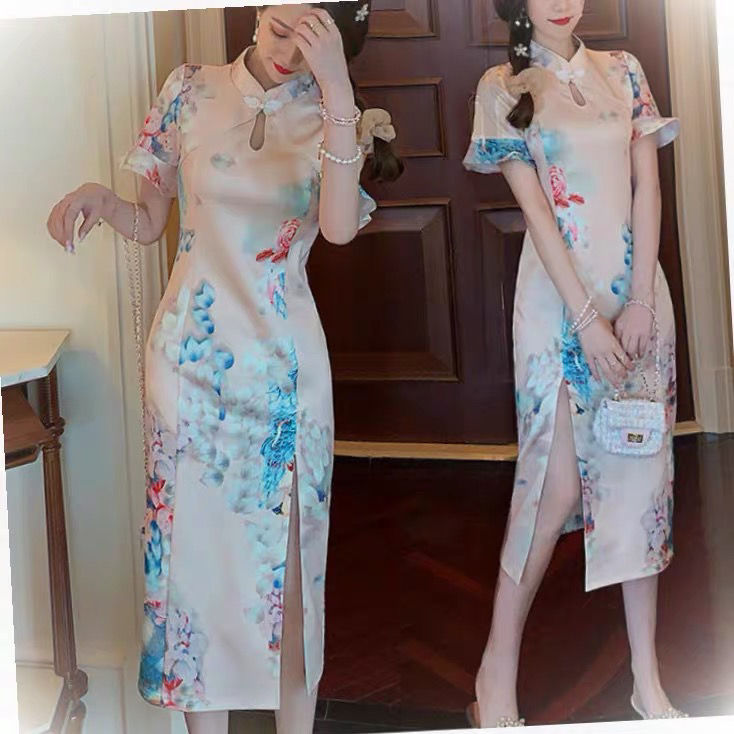 Phiên Bản Hàn Quốc Của Khí Năm Cải Thiện Sườn Xám Phong Cách Trung Quốc Mỏng Mỏng Dài Cô Gái Đầm
