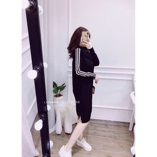 Váy len suông tay phối kẻ