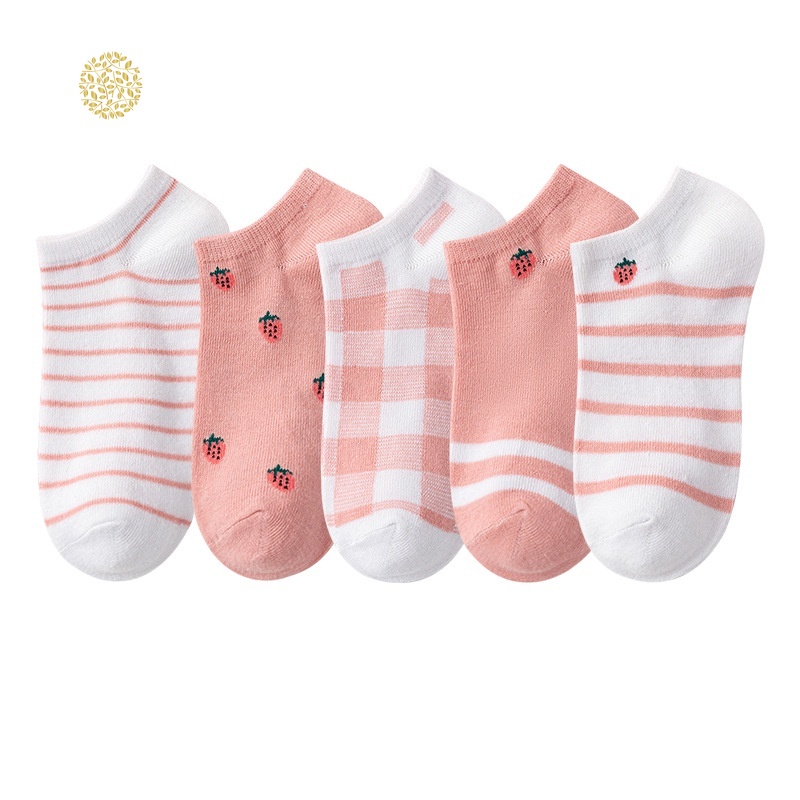 Vớ cotton Cổ Thấp In Họa Tiết Dâu Tây Hoạt Hình Thời Trang Cho Nữ