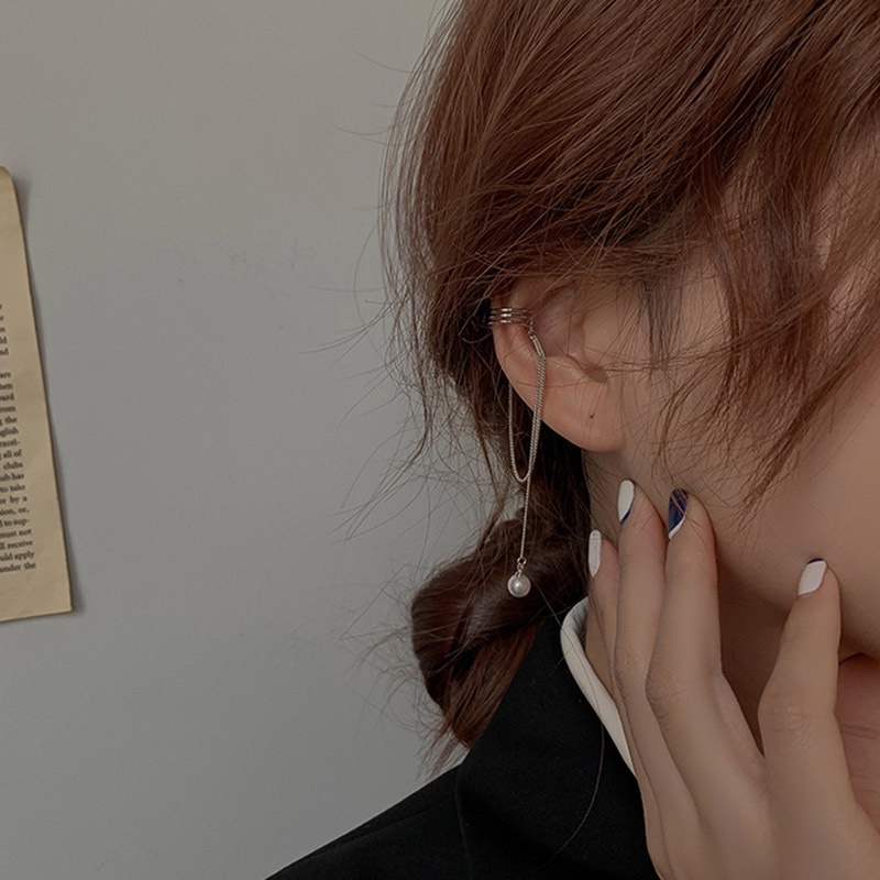 Khuyên Kẹp Tai Tua Rua Không Xỏ Đính Ngọc Trai Giả Đơn Giản