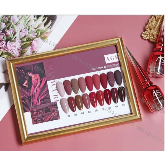 SET Sơn gel AS mã AGK mẫu chai đỏ nhọn 9 chai 15ml siêu HOT siêu xịn