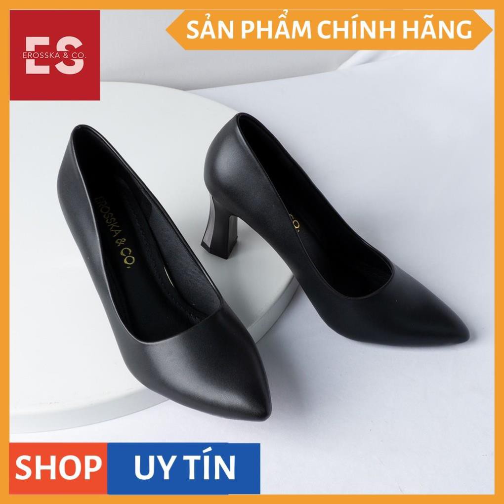 Giày cao gót Erosska thời trang mũi nhọn gót vuông kiểu dáng cơ bản cao 7cm màu nude _ EP007