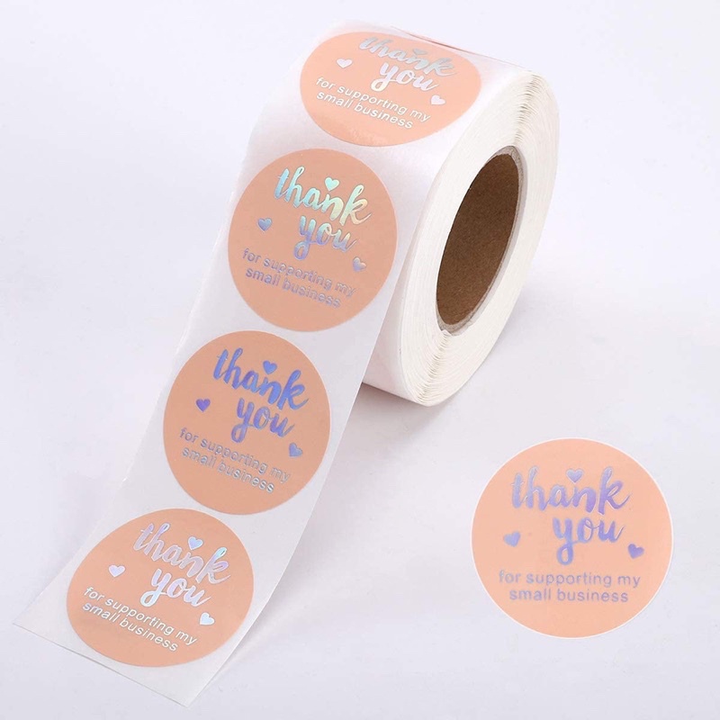 Cuộn 500 Tem Dán ÁNH VÀNG THANK YOU CHỮ CAO CẤP Dán Bao Bì, Quà Tặng, Bó Hoa Xinh Xắn Nhiều Mẫu Đa Dạng