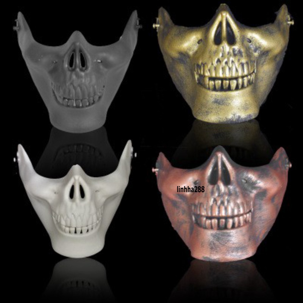 Mặt nạ nửa đầu lâu hóa trang-Mặt nạ họa tiết đầu lâu cho nam-Mặt nạ Halloween hình đầu lâu ghê rợn