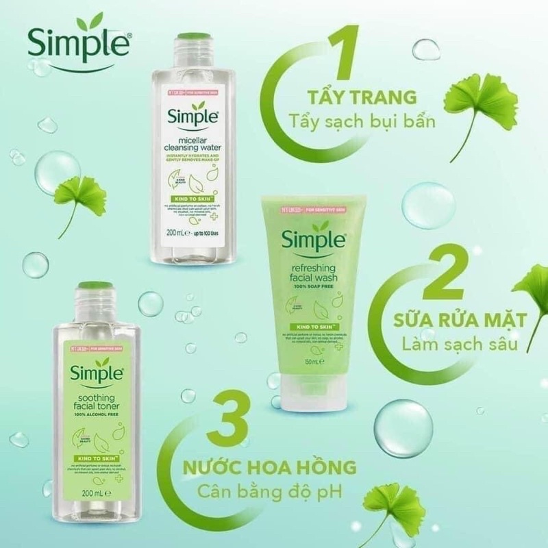 Nước tẩy trang kiềm dầu Simple Kind To Skin Micellar Cleansing Water 200ml