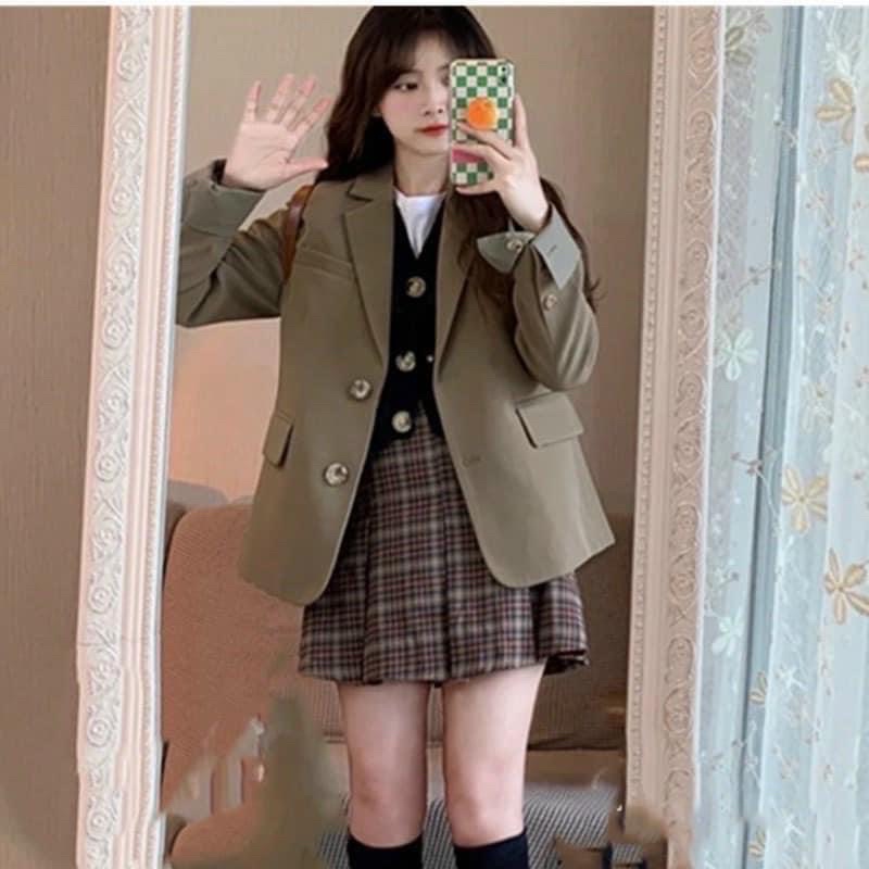 Áo khoác blazer new màu nâu tây (2 lớp, có đệm vai)