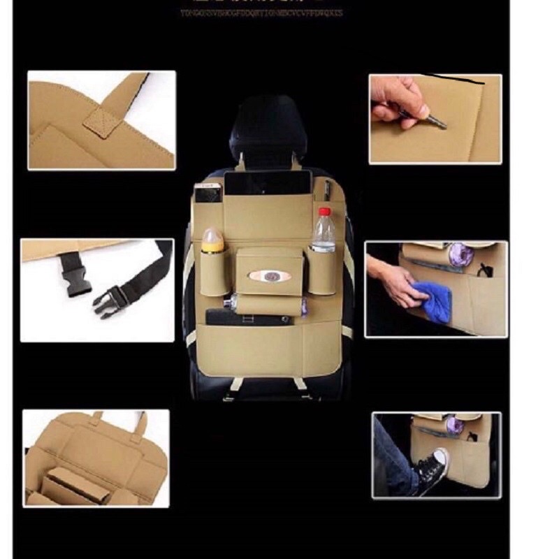 Túi da để đồ trên xe ô tô treo sau ghế đa năng tiện dụng độ bền cao