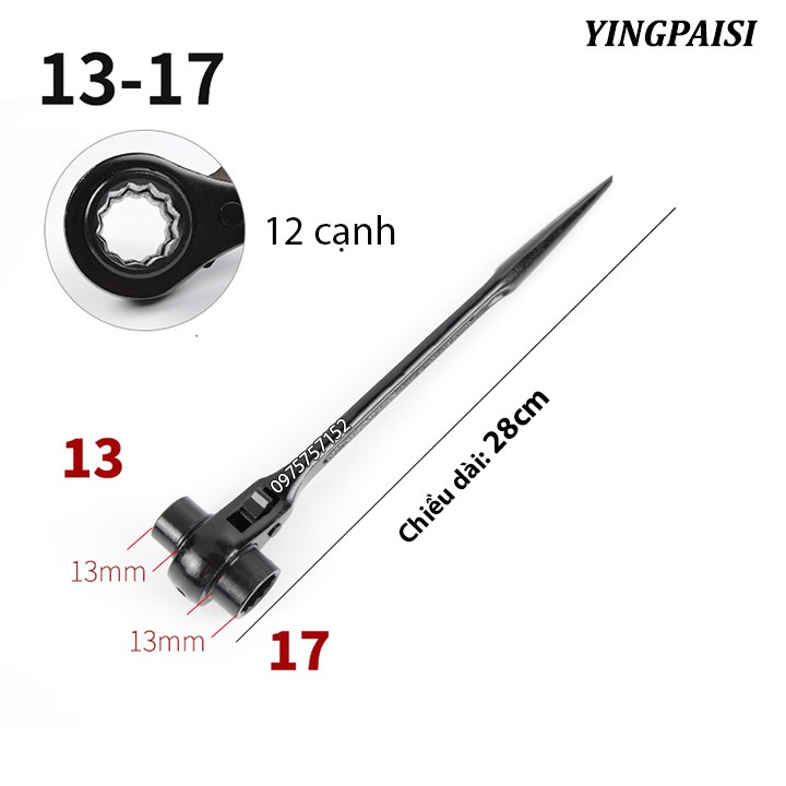 Cờ lê đuôi chuột 13-17mm, cờ lê giàn giáo tự động YINGPAISI thép cứng CR-V, tuýp giàn giáo đa năng 2 đầu