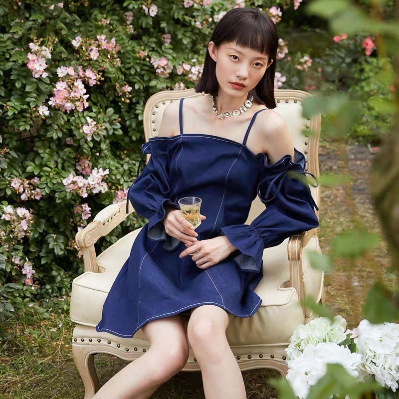 Đầm jean trễ vai tiểu thư Vero Moda cao cấp