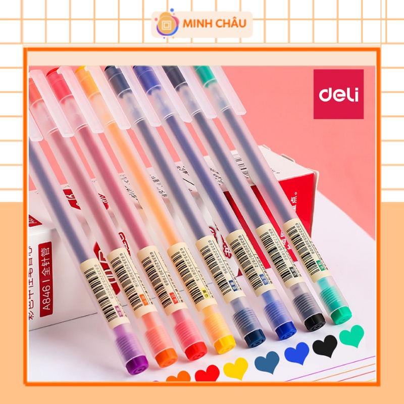 Bút Gel Deli Rainbow Nhiều Màu Thiết Kế Nhựa Trong Suốt