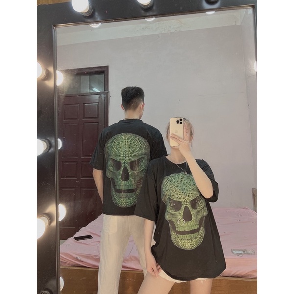 Áo thun tay lỡ Đầu Lâu Xanh BIGOMALL - Áo phông nam nữ unisex Freesize Form Rộng 65kg