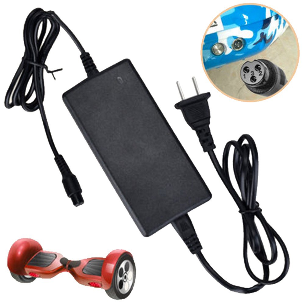 Bộ sạc 42v, sạc xe điện cân bằng 2 bánh 36v, giắc tròn 3 chấu, đèn báo đầy.