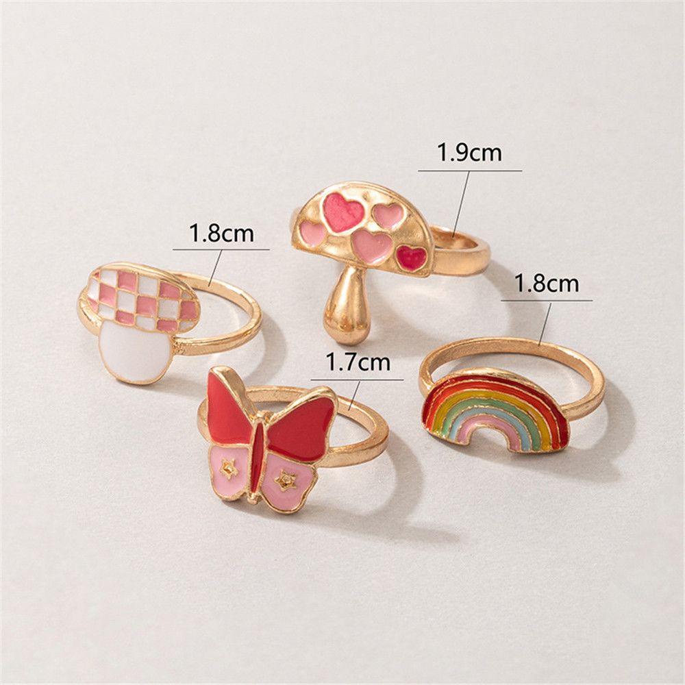 Set 4 Nhẫn Tráng Men Acrylic Hình Trái Tim Thời Trang