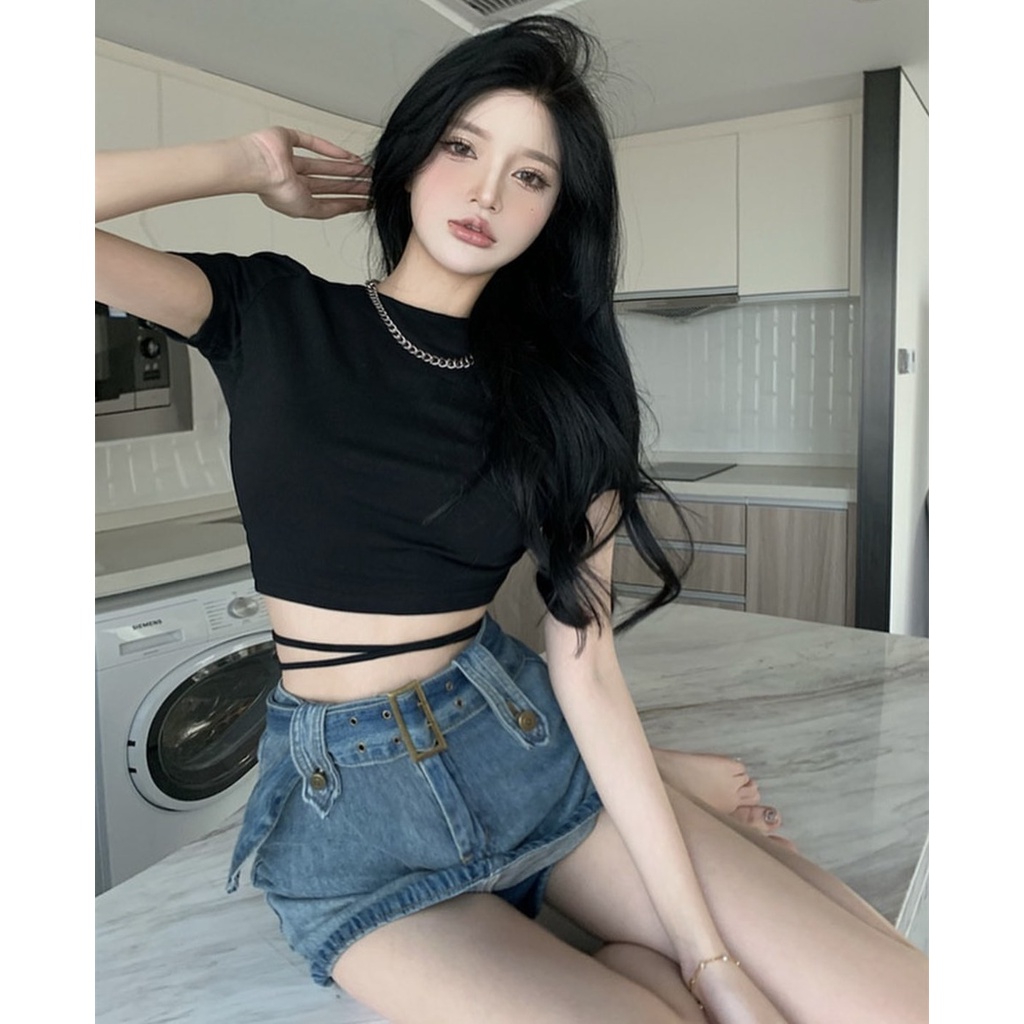 ÁO CROPTOP ĐAN DÂY LƯNG 2 MÀU