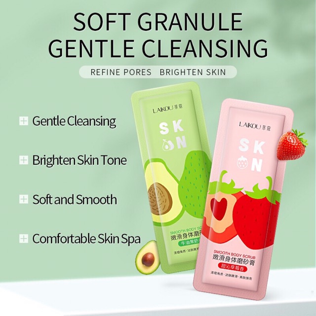 [Set 2 gói] Tẩy tế bào da chất toàn thân body sạch sâu sáng bóng dâu tây bơ nội địa trung laiko | BigBuy360 - bigbuy360.vn