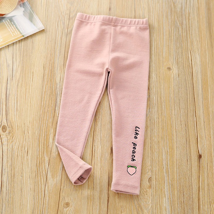 Quần legging thu đông bé gái 6-45kg chất cotton co giãn 4 chiều hình thêu hoa quả