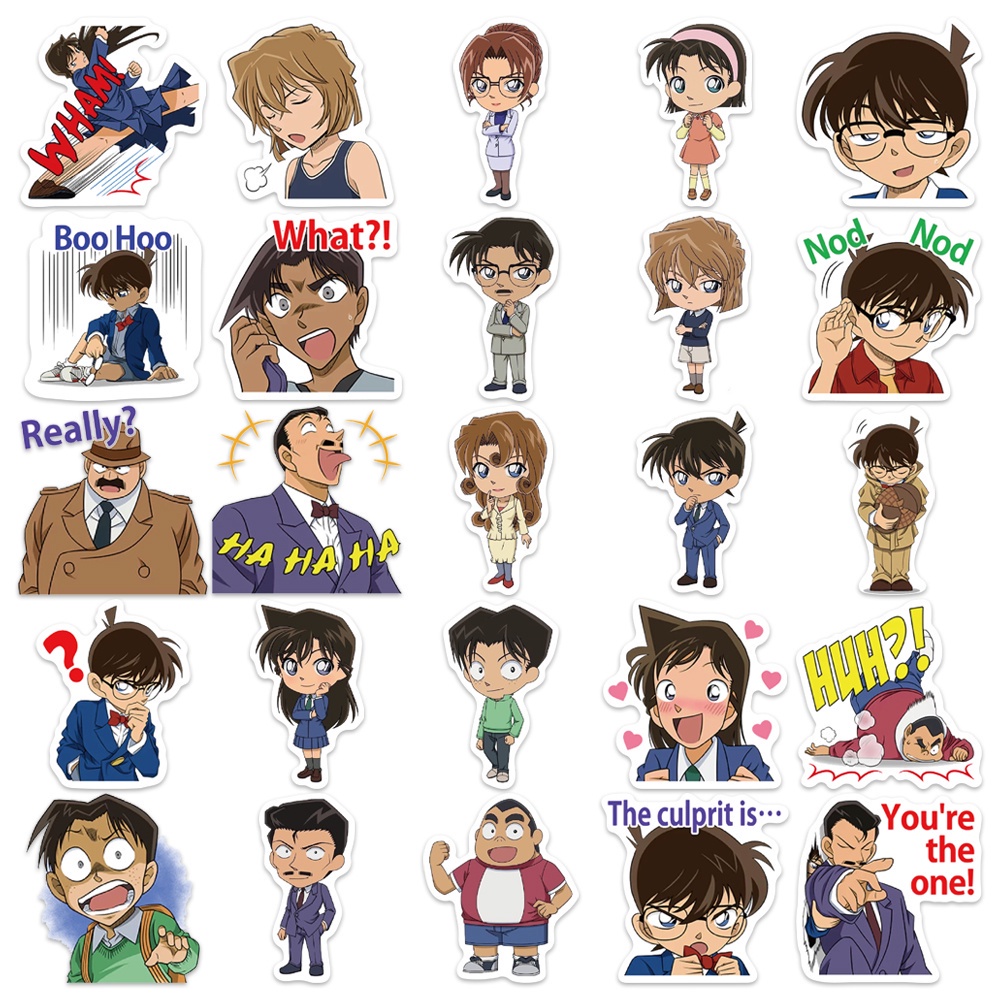 Set 10 / 25 / 50 miếng dán trang trí điện thoại / vali / ván trượt / tủ lạnh hình thám tử Conan