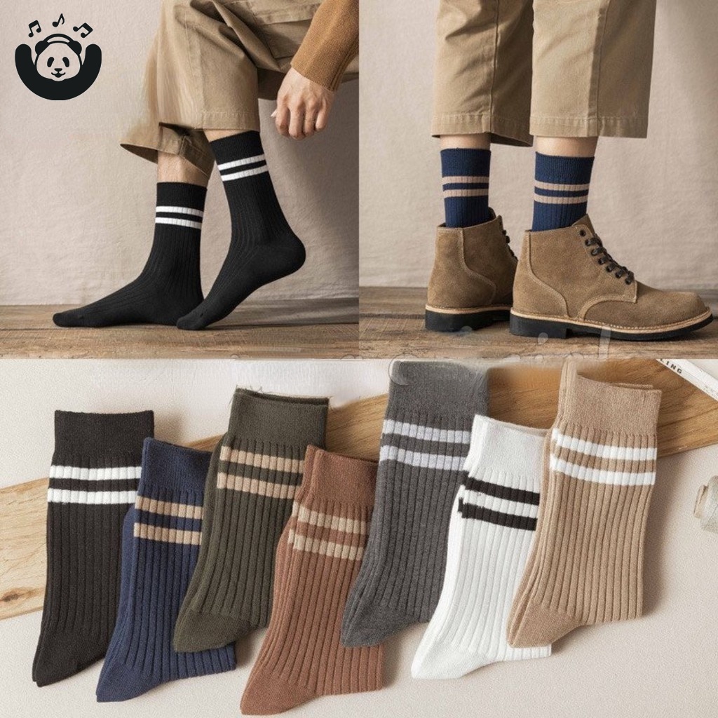 Tất vớ Cotton nhún cổ cao unisex kẻ ngang phong cách vintage Nhật Bản dành cho nam và nữ YR CFH