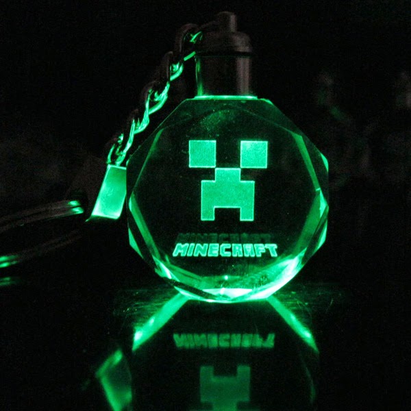Móc khóa đèn LED MINECRAFT phát sáng thủy tinh pha lê game chibi
