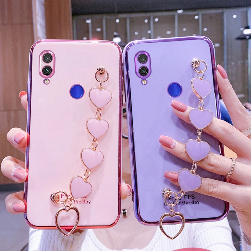 Ốp điện thoại silicon mềm hình trái tim có dây đeo tiện lợi dành cho Xiaomi Redmi Note 7 Pro Note 8 2021 Note 8 Pro