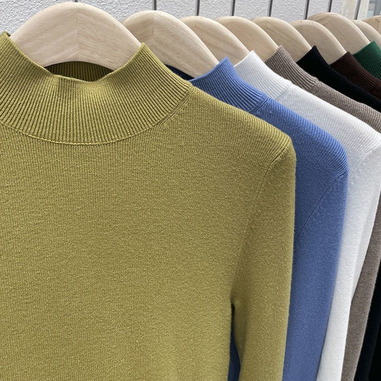 Áo Sweater Dệt Kim Mỏng Tay Dài Cổ Lọ Xinh Xắn Cho Nữ