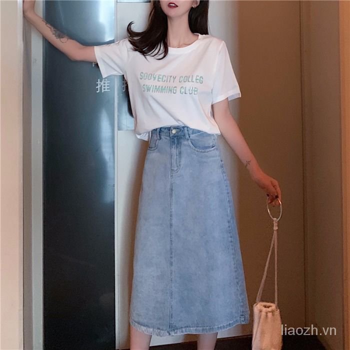 Giải Trí Hồng Kông Cao Cấp Váy Dài Nữ Mỏng Lỏng Lẻo Váy Denim Mùa Hè Mới Hoang DãATừ Váy