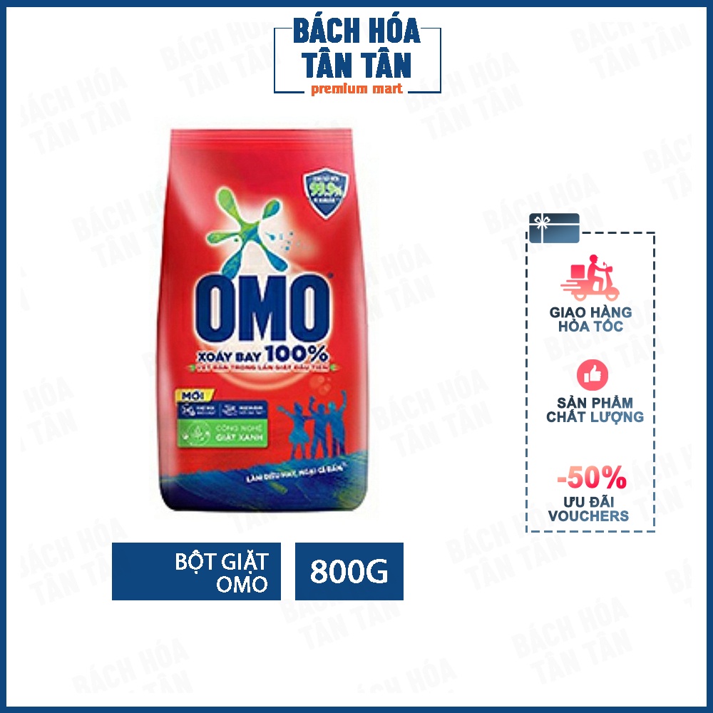 Bột giặt Omo loại bỏ vi khuẩn, xoáy bay vết bẩn, gói 800g