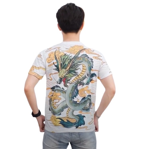 Áo thun in hình 3D rồng trắng